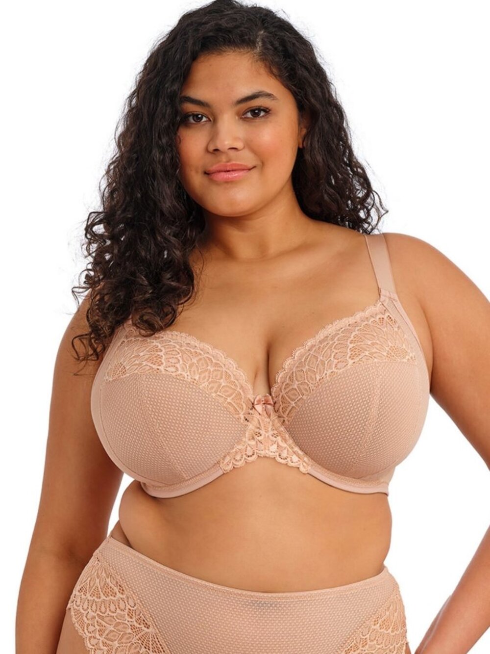 Elomi Tiernie Stretch Lace Plunge Bra 36I Sahara NWOT